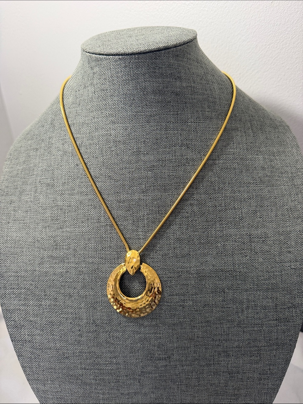 Trifari Gold-Tone Hammered Circle Pendant Necklace